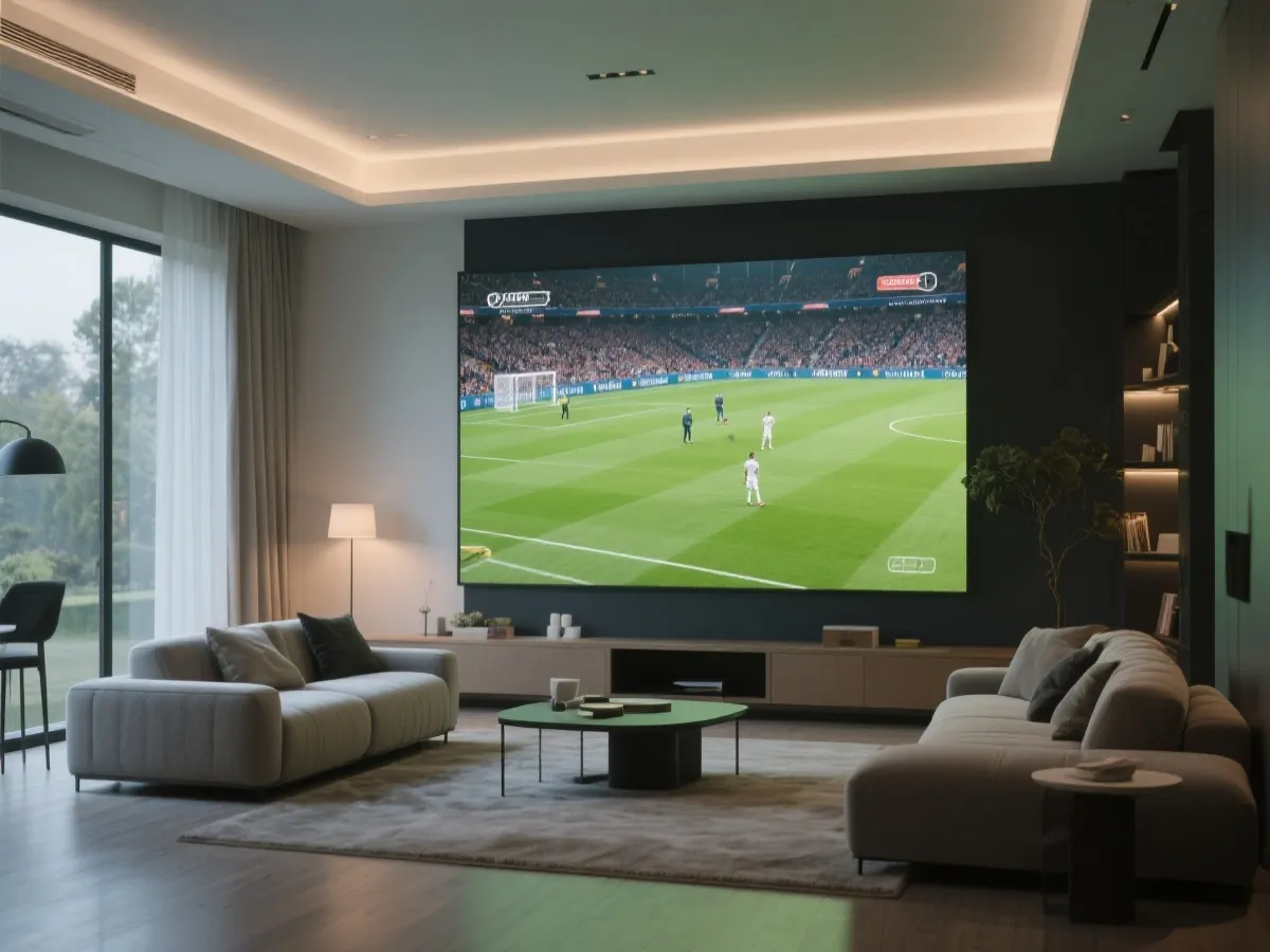 在大屏上观看世界杯直播的场景示意图