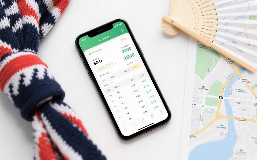 手机显示预算表与城市交通线路，旁边放着球迷围巾，强调理性消费与热情并存